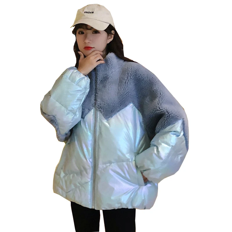 Женское зимнее пальто из искусственного овечьего меха, лоскутное хлопковое пальто, новинка 2019, модная короткая куртка, повседневное