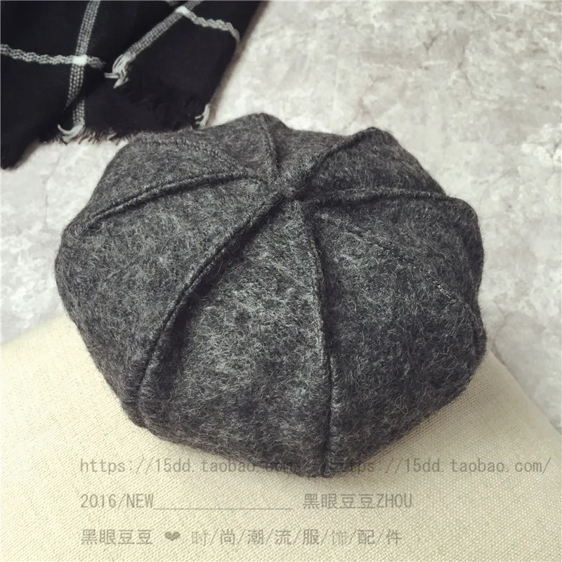 Dark Grey Женская зимняя универсальная шапка в Корейском стиле, осенне-зимняя теплая шерстяная шапка в японском стиле с тыквой в британском стиле - Цвет: Dark Grey