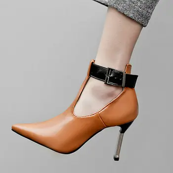 

Women Shoes Fashion Gladiator Thin Heel Pumps Female Pointed Toe Buckle High Heels Party Spring Autumn Sandals Boots Black Brown