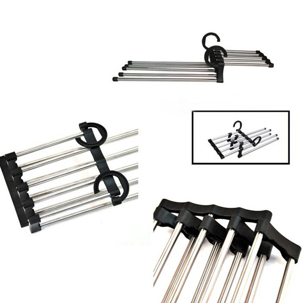 Hot 5-in-1 Anti-slip Clothes Pants Hanger Wardrobe Jeans Retractable Storage Rack Organizer