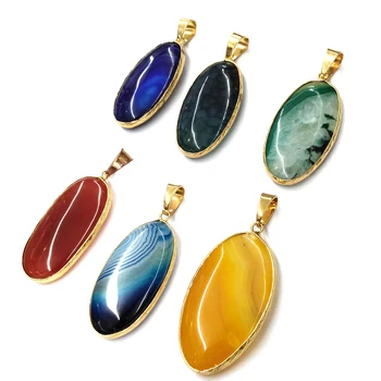 

Egg-Shaped Agates Natural Stone Pendants Temperament Making for Jewelry Necklace Accessories Gift For Women Size 22x45mm
