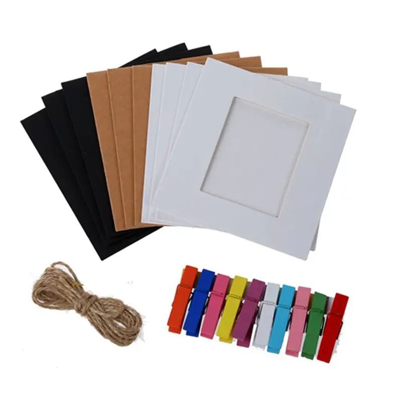 

Fashion-Chic 10 Pcs Paper Photo Film Frame Wall Picture Album DIY Hanging + Rope Camp