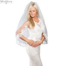 Однослойная короткая свадебная вуаль с кружевным краем и гребнем белого цвета и цвета слоновой кости, вуаль для невесты, свадебные аксессуары