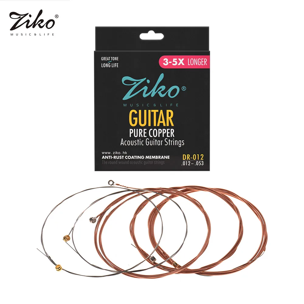 

ZIKO 6 Strings Set Acoustic Guitar Strings Hexagon Alloy Wire Pure Copper Wound Anti-Rust Coating Membrane Guitar Accessories
