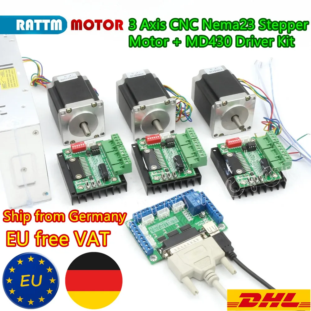 US $115.00 EU Free Delivery3 Axis Controller Kit Nema23 270 Ozin CNC Stepper Motor Dual Shaft 3A 76mm amp Motor Driver for CNC Router
