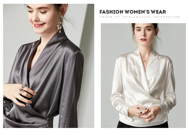 Мягкая шелковая блузка с v-образным вырезом, шелк, белые офисные женские топы, осенние Рубашки с длинным рукавом, тонкая женская одежда, Роскошный топ za