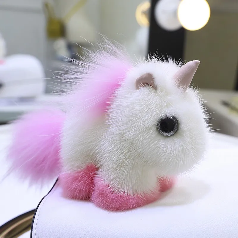

2019 Copenhagen mink fur fantasy unicorn pendant plush little white horse bag key chain pendant New Year gift girl