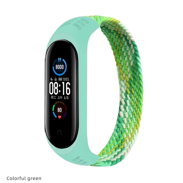Nylon Braided Solo Loop for Xiaomi Mi band 5 6 Strap Bracelet belt Mi band 3 Miband 4 Wristband for xiaomi Mi band 7 5 watchband Rainbow Green 12