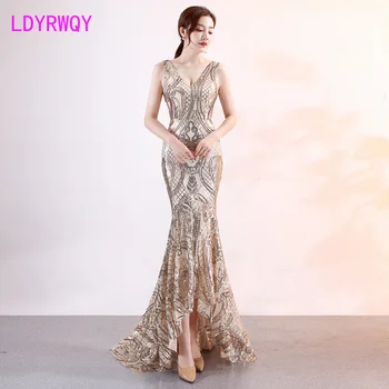 

2019 female V-neck sexy night party socialite party dress Floor-Length Regular Zippers Sleeveless Solid Sheath