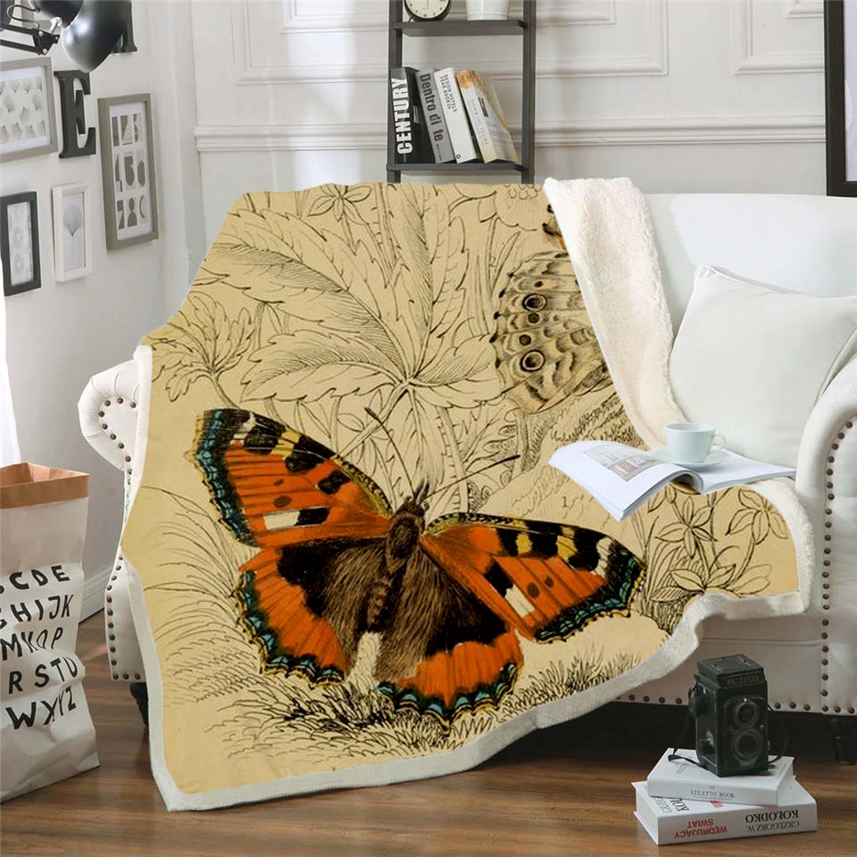 

Plstar Cosmos Colorful butterfly insect Blanket 3D print Sherpa Blanket on Bed Kids Girl Flower Home Textiles Dreamlike style-1
