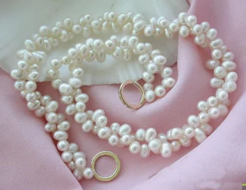 

Unique Pearls jewellery Store 2row 19'' White Rice Cultured Pearl Necklace Fine Jewelry Women Gift