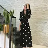2021 Boho New Summer Maxi Dress Clothes Vintage Slim French Retro Hepburn Wind Black Polka Dot Long Robe Korean Style Fashion 4