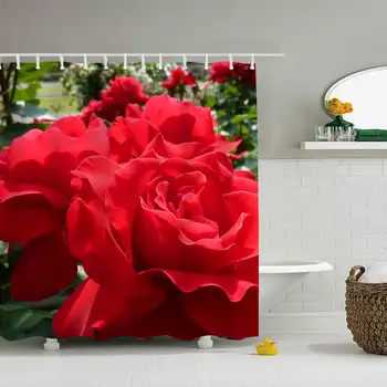 

Roses Petals Greenery Park Shower Curtain Liner,Water Repellent,Rust Proof Grommets,3D Effect Design Waterproof Bath Curtain