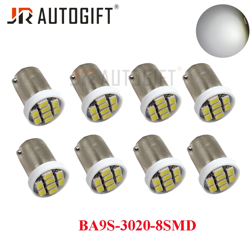 100 шт. BA9S 3020 8SMD 1206 8 светодиодный 12V 24V светодиодный супер яркий светодиодный светильник лампа белая дверь светильник сигнальные лампы габаритный фонарь пластины светильник