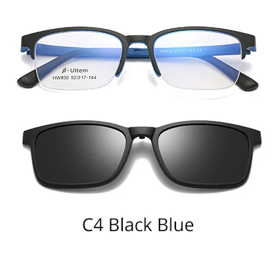 C4 Black Blue Tony Stark Ultem, солнцезащитные очки по рецепту, мужские магнитные солнцезащитные очки на застежке, тени для автомобиля, мужские очки для вождения наполовину оправа для очков Z930 - Цвет линз: C4 Black Blue