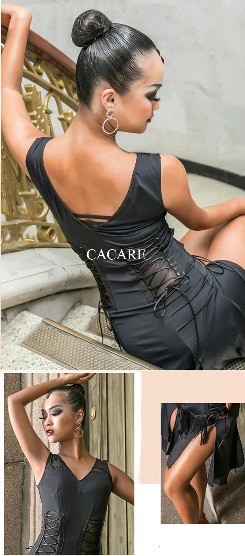 CACARE платье для латинских танцев Женская Большая распродажа Vestido flecos танцевальная одежда конкурс латиноамериканских танцев платья Танго D0693 бальные