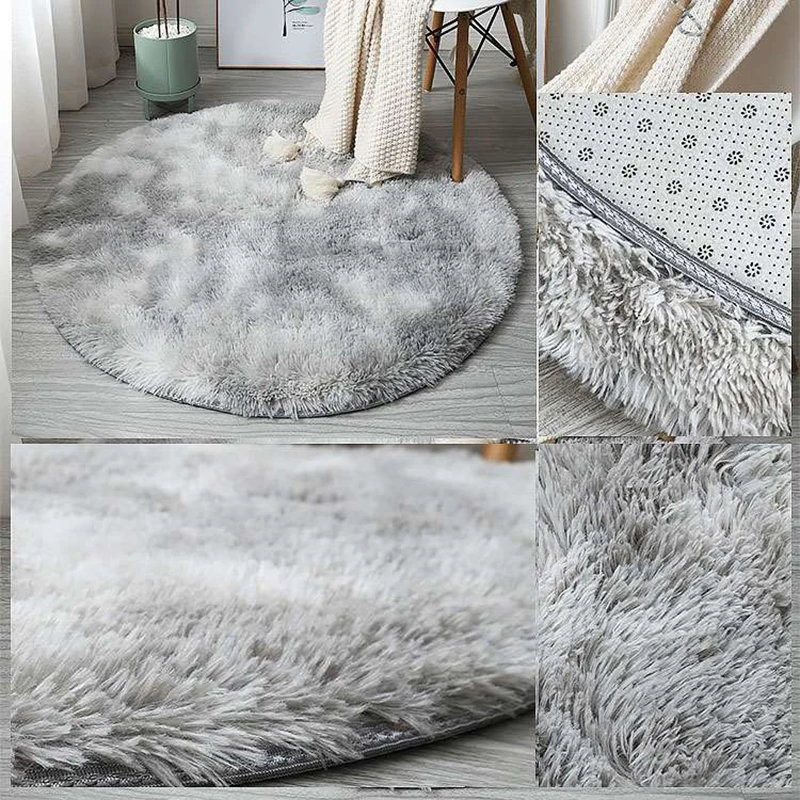 Rainbow Colorful Soft Fluffy Carpets Girl Round Hairy Area Rug For Bedroom Decoration Carpet shaggy Bedside Mat Princess Style