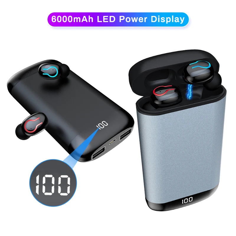 

HBQ Q66 Wireless V5.0 Fingerprint Touch Bluetooth Earphone HD Stereo Headphone Waterproof Headset With Mic 6000mAh Charge Case