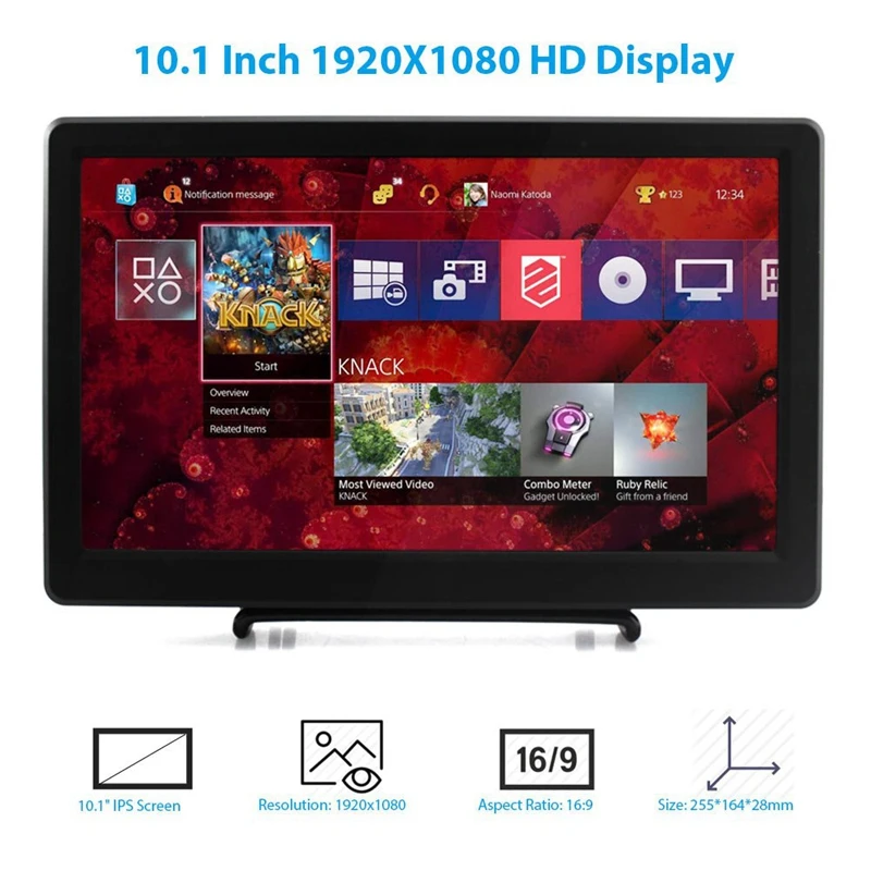  10.1 Inch 1920X1080P Resolution Hdmi Vga Display Monitor Ips Ps4 Gaming Screen With Build-In Speake