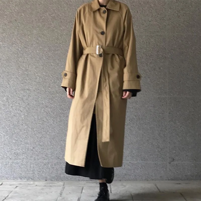 Camel Осенне-зимнее Коричневое Пальто, ветровка, Женский Тренч, пояс, талия, Осеннее длинное пальто, уличная Женская Корейская верхняя одежда - Цвет: Camel