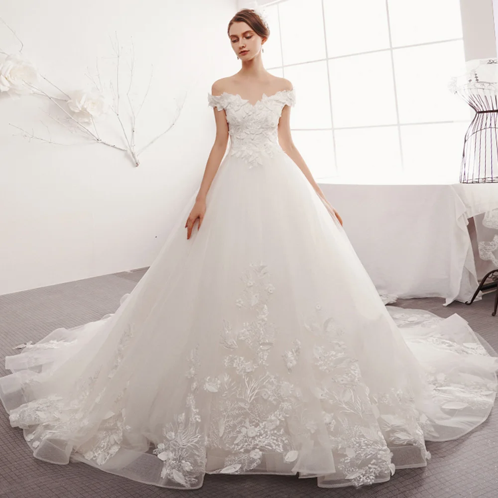 Свадебное платье принцессы Vestidos De Noiva Бисер цветочной аппликацией, роскошная, для невесты платья большого размера
