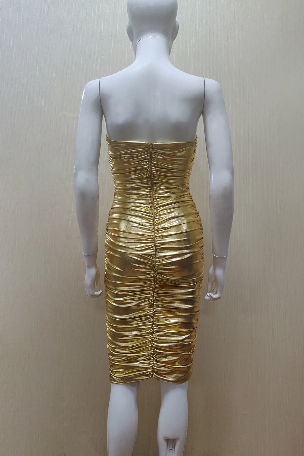Новейшее сексуальное женское летнее платье без бретелек с рюшами из кожи золотого цвета дизайнерское модное вечернее платье Vestido