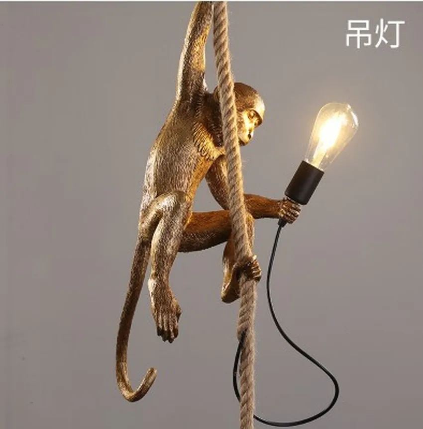 Modern Resin Black White Monkey Pendant Light for Living Room Lamps Art Parlor Study Room Led Lights Lustre with E27 Led Bulb - Цвет корпуса: Gold-Pendant lamp