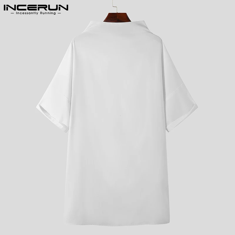 Men Casual Shirt Solid Color Turtleneck Half Sleeve Streetwear Camisa Masculina Fashion Button Up Personality Tops INCERUN men casual shirt