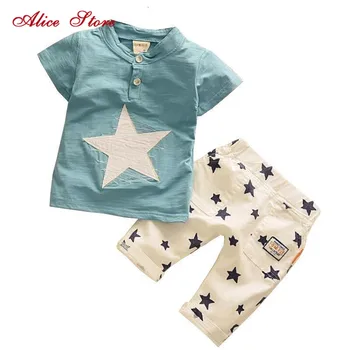 

2020 Summer Boy causal clothing suits banner star short sleeve shirt + print shorts 2pcs sets of 1-4Yrs Gentleman Kids