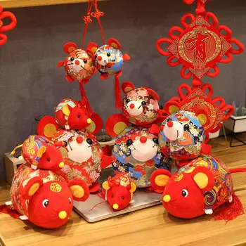 

2020 Mouse Year Chinese Knot Tassel Mascot Plush Rat Doll Pendant Hanging Decor Cute mouse shaped doll with Chinese knot gifts