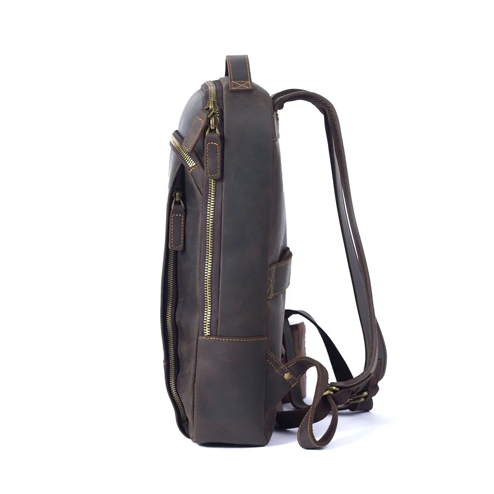 Side Display Color Dark Brown of Leather Backpack