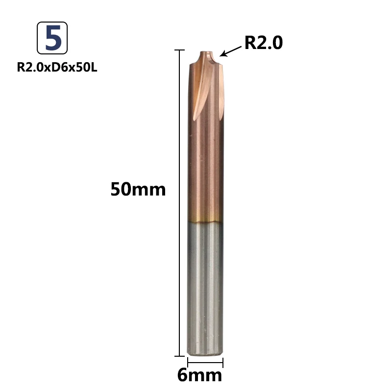 R2.0xD6x50L XCAN 1 шт. тикс Карбид с покрытием Концевая мельница R0.5-R5.0 угловая округление фреза ЧПУ станок роутер бит - Длина режущей кромки: R2.0xD6x50L