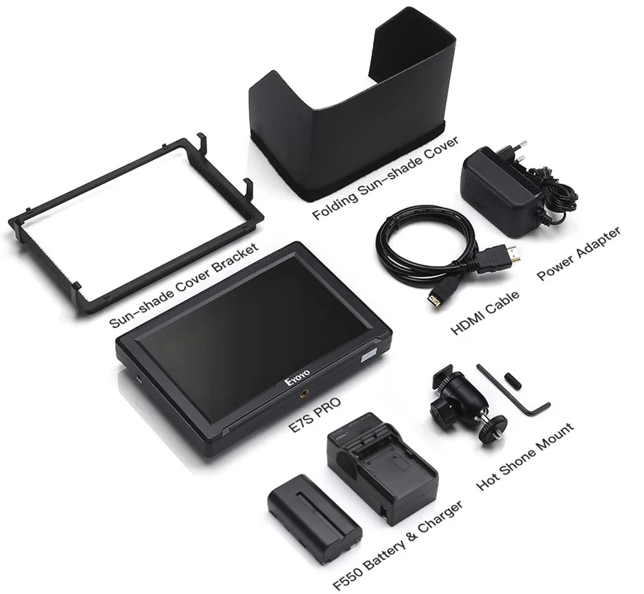 with battery Eyoyo E7S PRO 7 дюймов для однообъективной цифровой зеркальной фотокамеры на поле камеры монитор ips Full HD 1920x1200 3g SDI 4K HDMI lcd ips внешний монитор камеры - Цвет: with battery