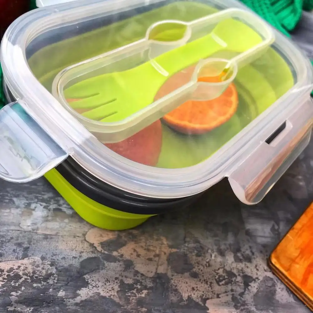 Силиконовая коробка для ланча бэнто для детей складной контейнер для обеда контейнеры для еды Детские Ланч-бокс es складной портативный бэнто Ланч-бокс - Цвет: Lemon-green