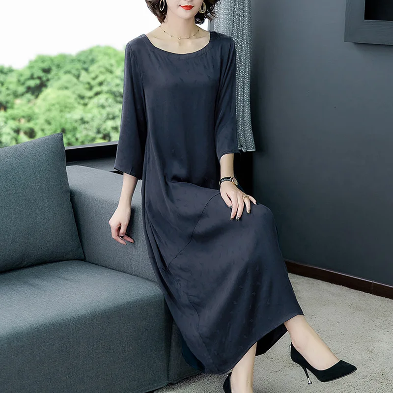 

Early Spring Cupro Dress Women's 2020 Spring Clothing New Style Large Size Loose-Fit Lady Western Style Versatile Half-sleeve Sh