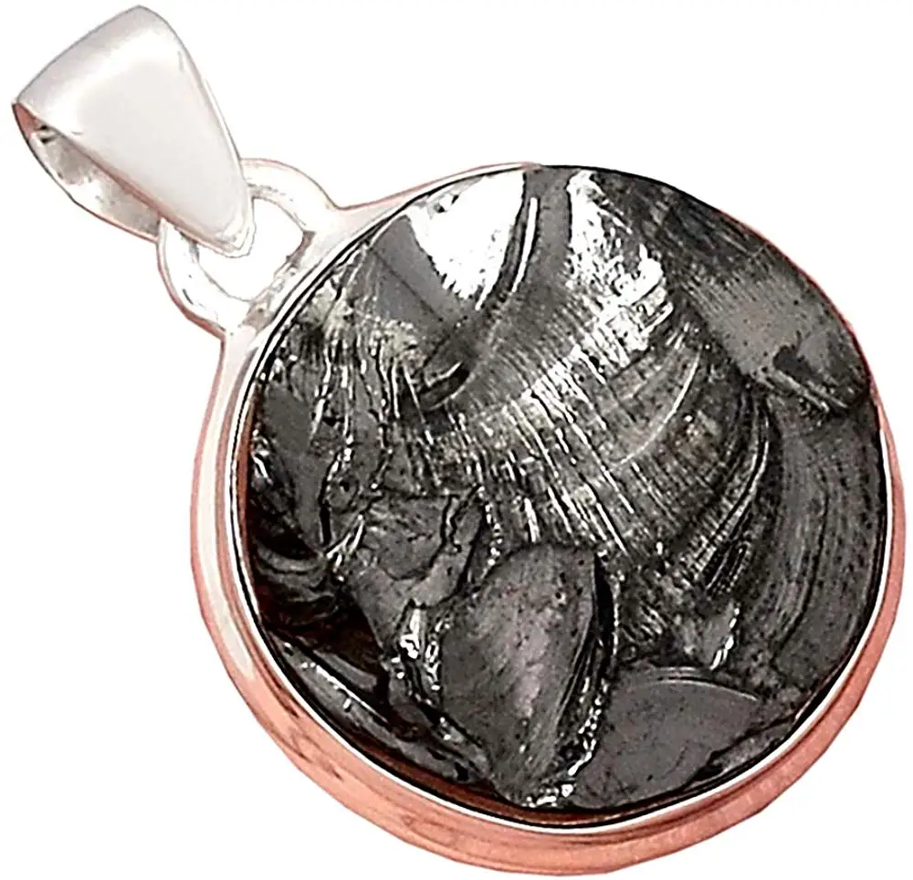 

Genuine SHUNGITE Pendant 925 Sterling Silver, 32 mm, AP6824