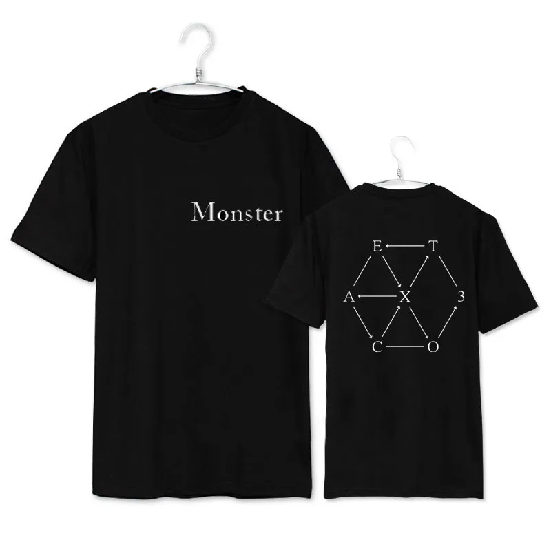KPOP EXO EX'ACT Точная монстра Лаки один альбом рубашки хлопковая одежда футболка Топы с короткими рукавами футболка DX361
