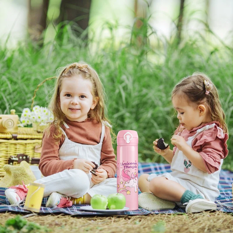 500ML Unicorn Water Bottle Children Stainless Steel Thermos Bottle Drinkware School Girls Leakproof Cup