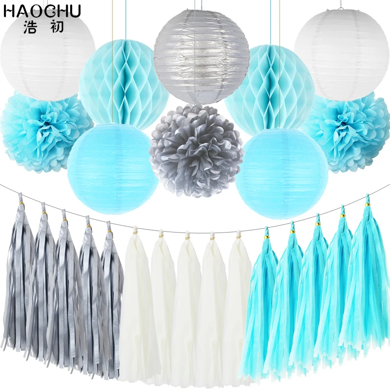 25pcs/set Gold White Round Hanging Paper Ball Lanterns Honeycomb Tissue Pom Poms Tassel Birthday Wedding Theme Party Decorations