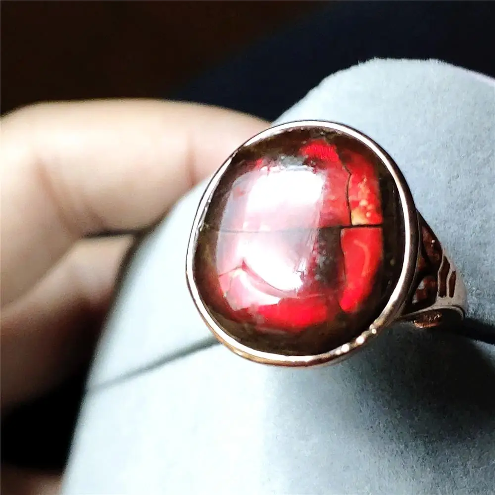 

Genuine Natural Colorful Ammonite Ammolite Ring For Woman Trendy Party New Gift 19x17mm S925 Sterling Silver Luxury Crystal Ring