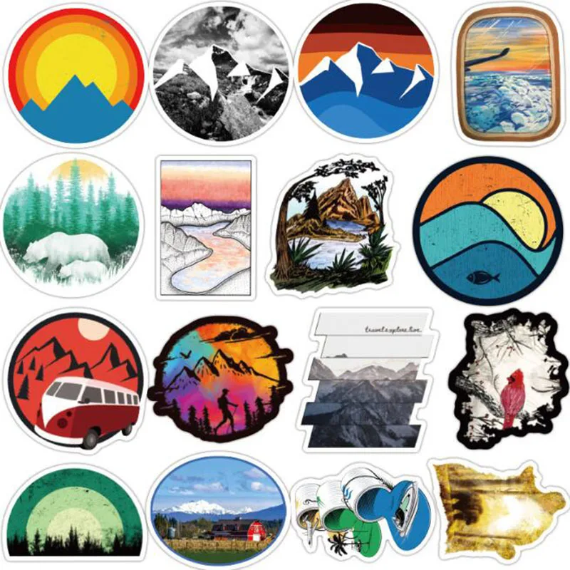 50Pcs Travel Outdoor Hiking Stickers Scrapbooking Sticker For Laptop Skateboard Fridge Phone Sticker Kids DIY Toy Stickers
