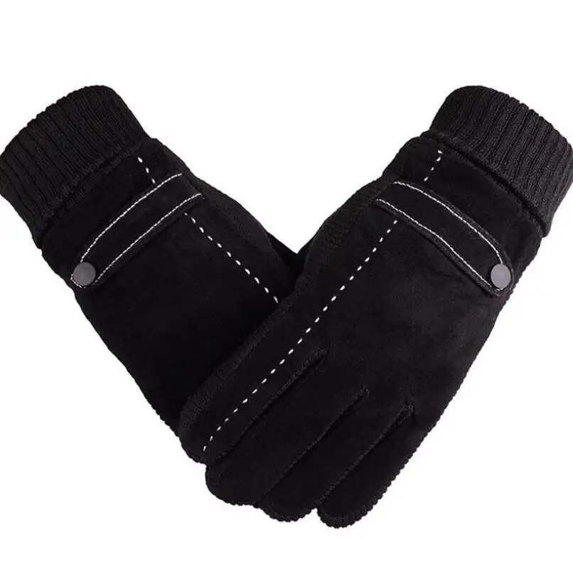 VISNXGI мужские зимние перчатки с сенсорным экраном из кожи Guantes PU лоскутные толстые перчатки для вождения мужские мотоциклетные теплые перчатки - Цвет: G033 A black