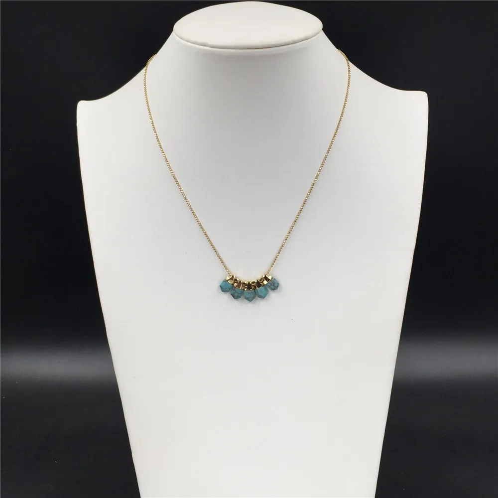Classic Gold Color Plating Green White Marble Small Stone Strand Pendant Necklace For Women Girl Lady Gift For New Year Party
