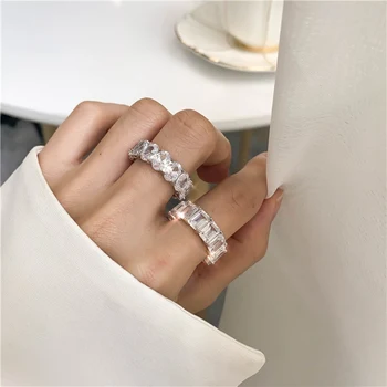 

MENGJIQIAO 2020 New Korean Elegant Square Crystal Rings For Women Students Fashion Mid Finger Knuckle Party Ring Jewelry