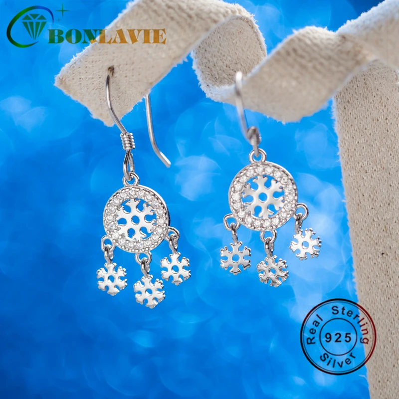 

BONLAVIE 925 Pure Silver Snowflake Dream Catcher Earrings Female Earhook Small Earrings Delicate Earrings Gift for Women
