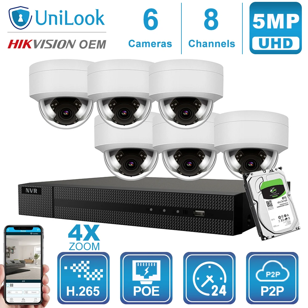  Hikvision OEM 8CH 4K NVR 5MP 4X óptico gris/blanco POE IP Cámara 4/6/8 Uds sistema de seguridad al 