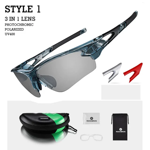 Style 1 Gray ROCKBROS Polarized Photochromic Cycling Glasses Outdoor Sports MTB Bike Bicycle Sunglasses TR Goggles Eyewear with Myopia Frame - Цвет: Style 1 Gray