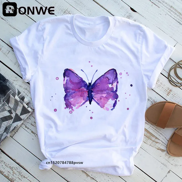 Woman Butterfly Tree Print Harajuku Summer Tshirts Casual Round Neck Short Slee Top Tee Shirt,Drop Ship B2021-11