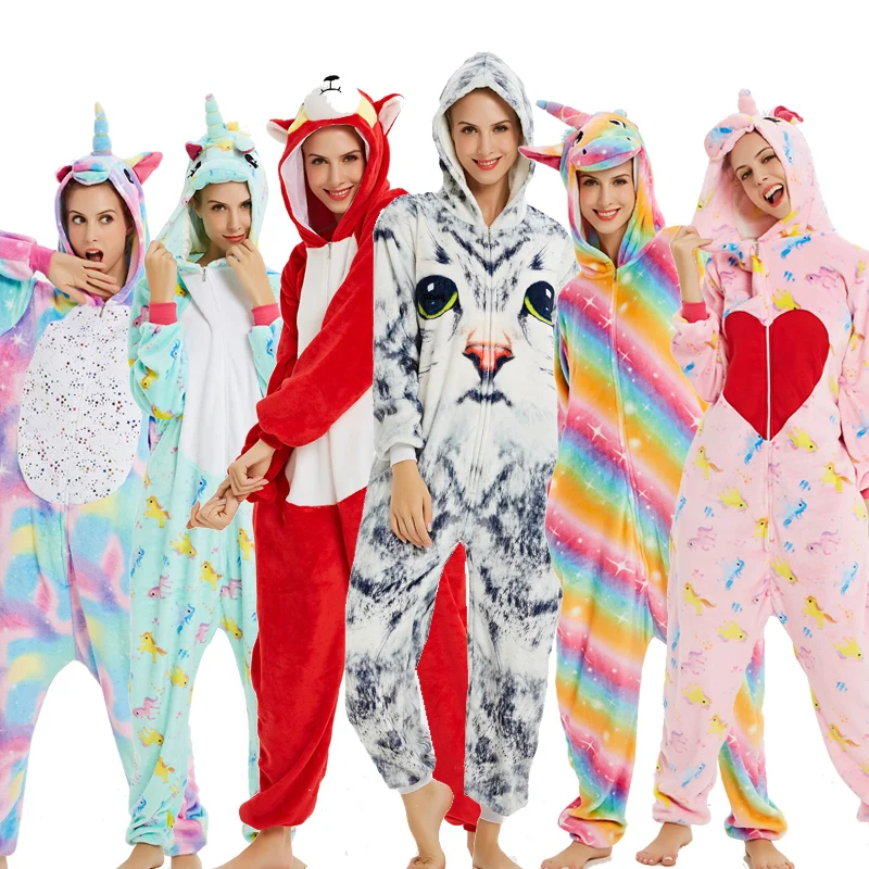 

New style Unicorn Pajamas Adults Animal Onesies for Women Pajamas Suit Cartoon Kigurumi Uincorn Men Winter Flannel Sleepwear