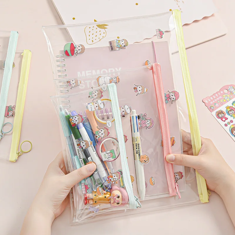 Bolsa de archivo transparente con pegatinas para chica, carpeta bonita de PVC con pegatinas organizadoras, soporte de suministros de oficina, A4, A5, B6